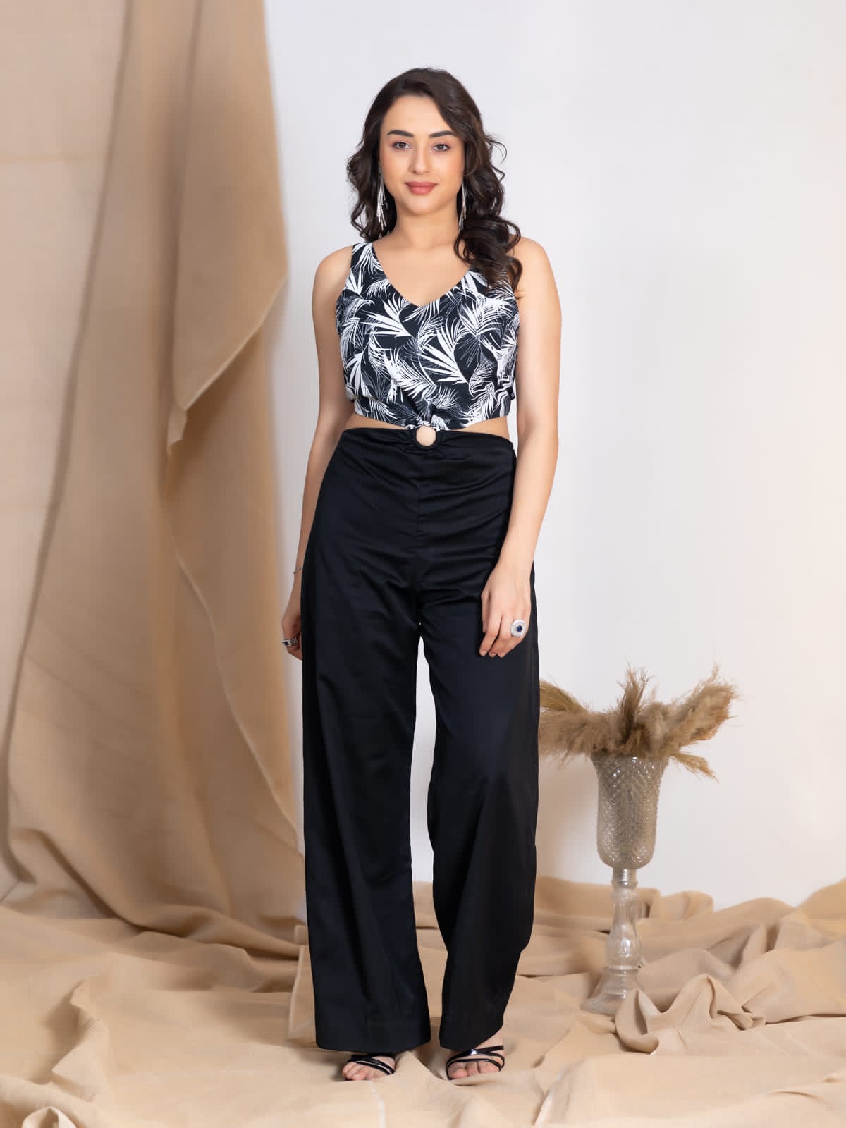 Printed V-Neck Basic Jumpsuit